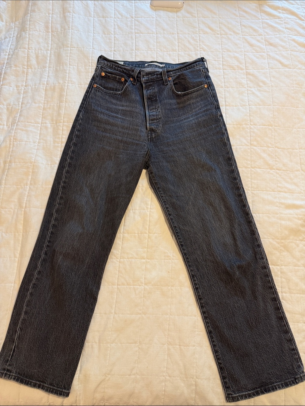 Women’s Levi Ribcage Black Straight-Leg ankle Jeans- 28